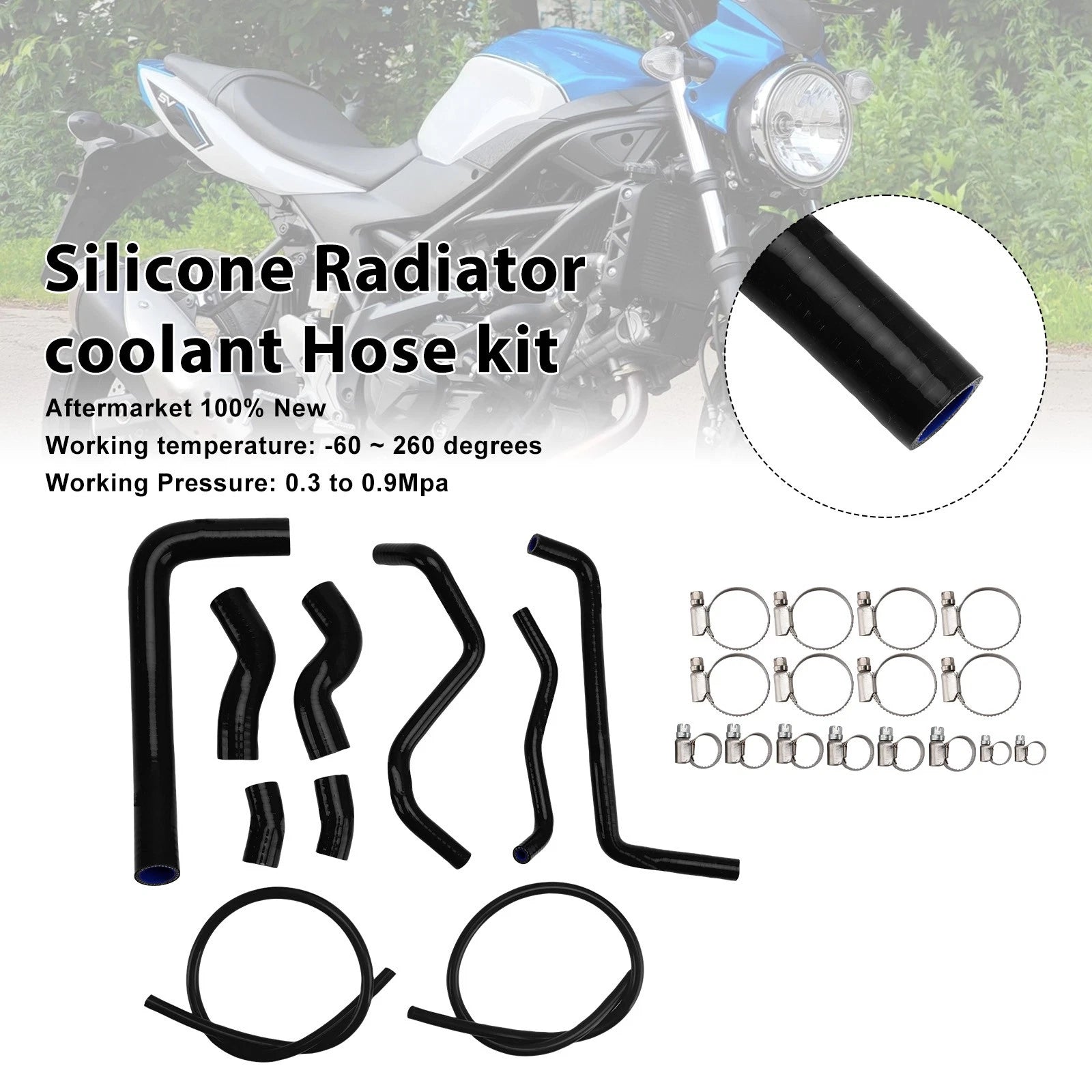 Silicone Radiator Coolant Hose for Suzuki SV650 (2016–2025) Black #14