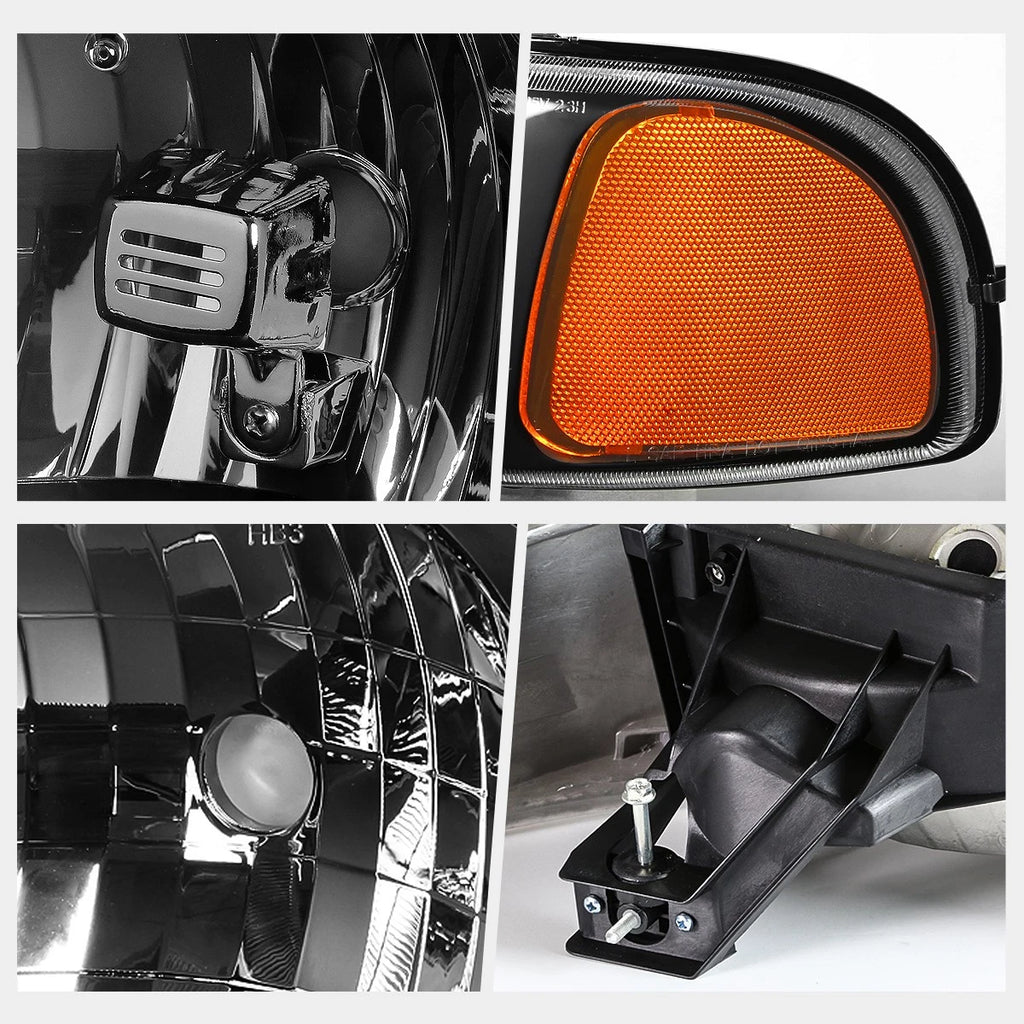 Upper Black Housing Headlight & Amber Side Corner Lamp for GMC Sierra/Yukon (1999–2007)