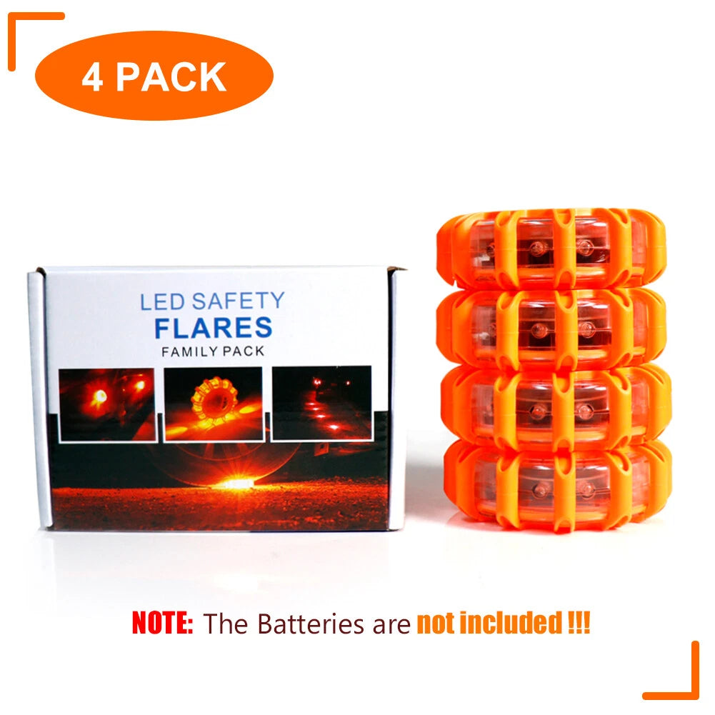 Set of 4 LED Road Flares Emergency Safety Lights