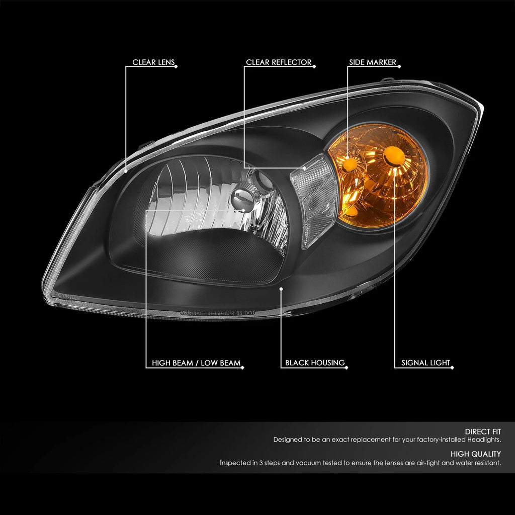 Headlight Headlamps for Chevy Cobalt Pontiac G5 Pursuit (2005–2010) Black Clear