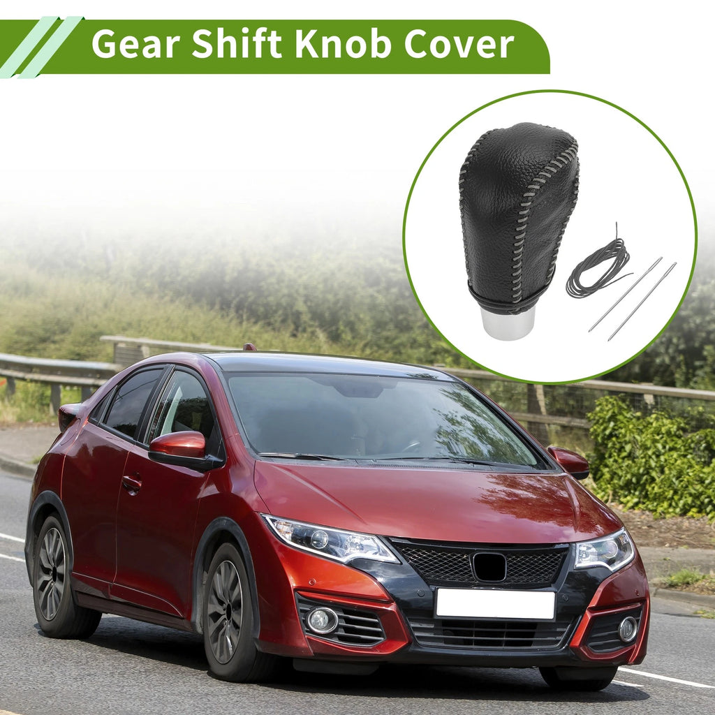 Gear Shift Knob Cover for Honda Civic (2016–2021) Pebbled Black Grey Leather