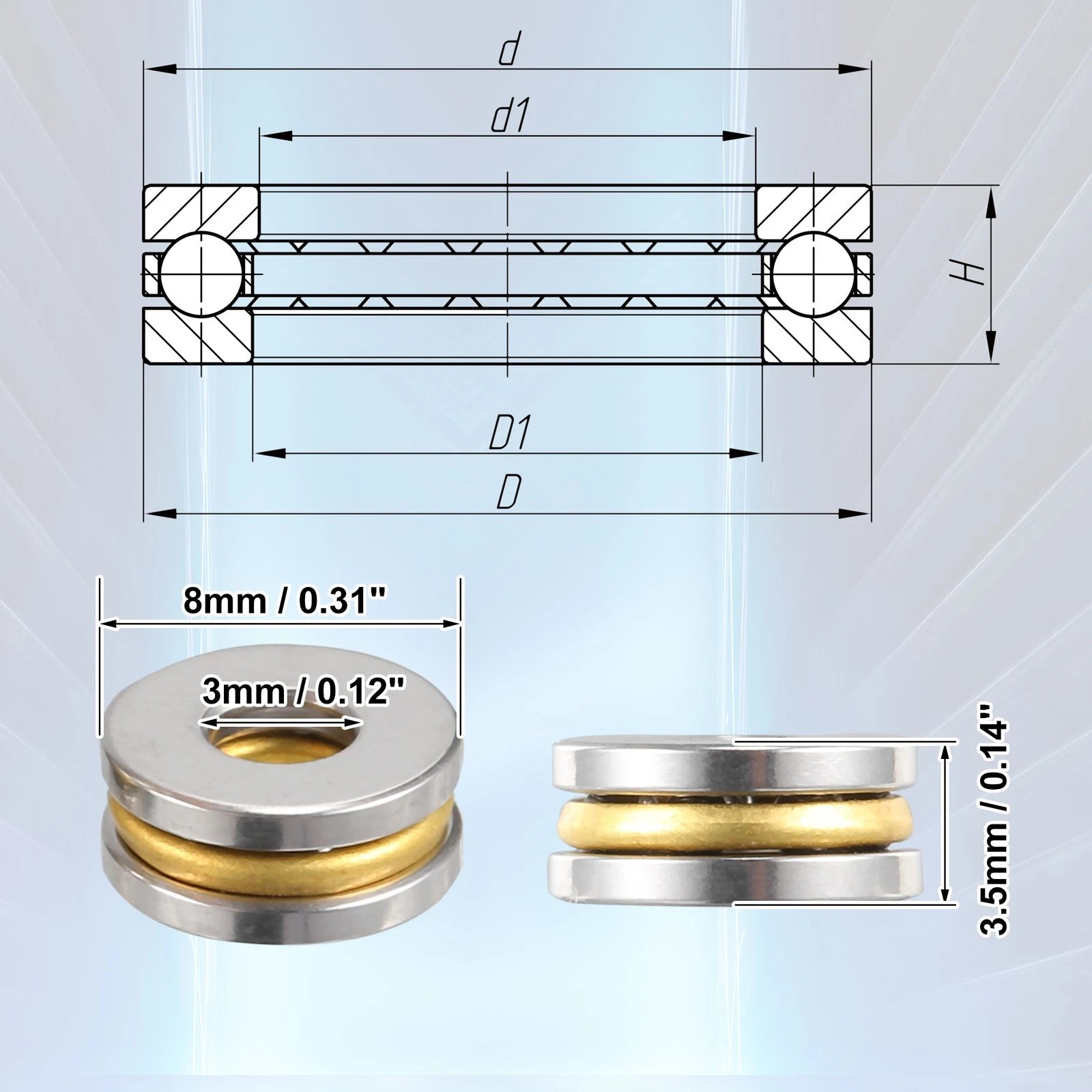 Set of 4 Thrust Ball Bearings for F3-8M (3x8x3.5mm) 786527470587