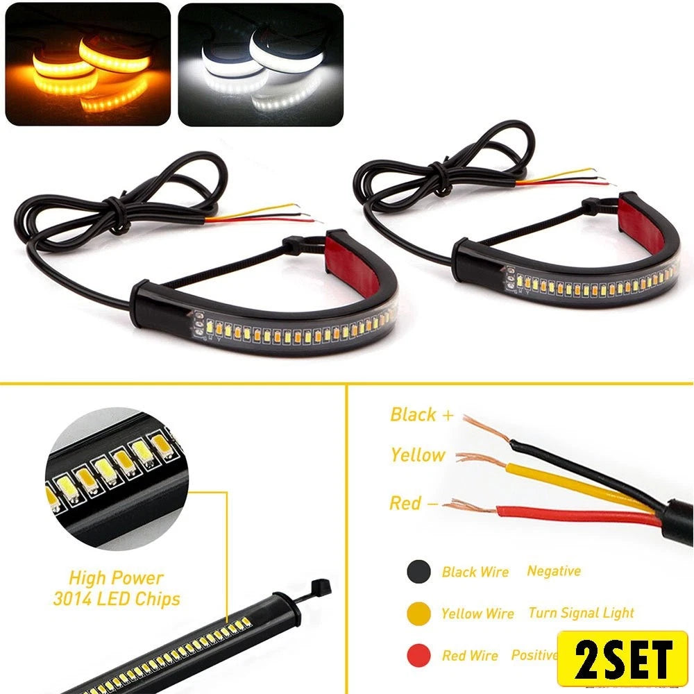 2X Switchback LED Fork Turn Signal Strips for Motorcycle Bike
