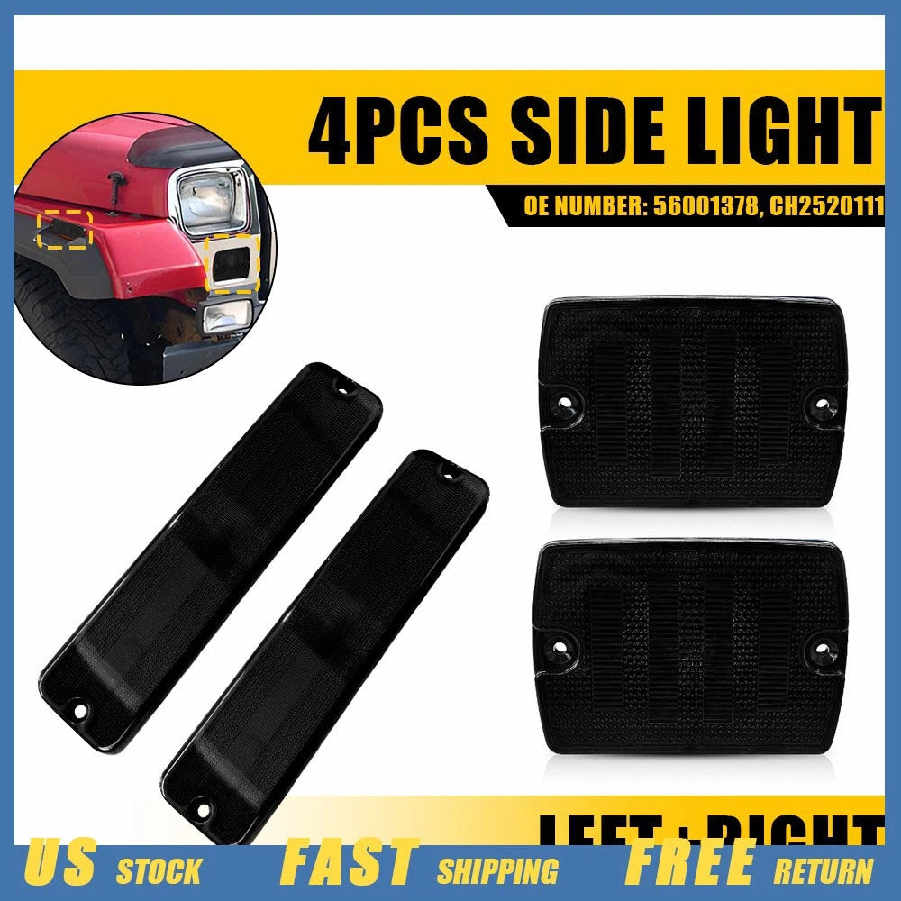 Set of 4 Smoked Fender Side Marker Lights for Jeep Wrangler YJ (1987–1995)