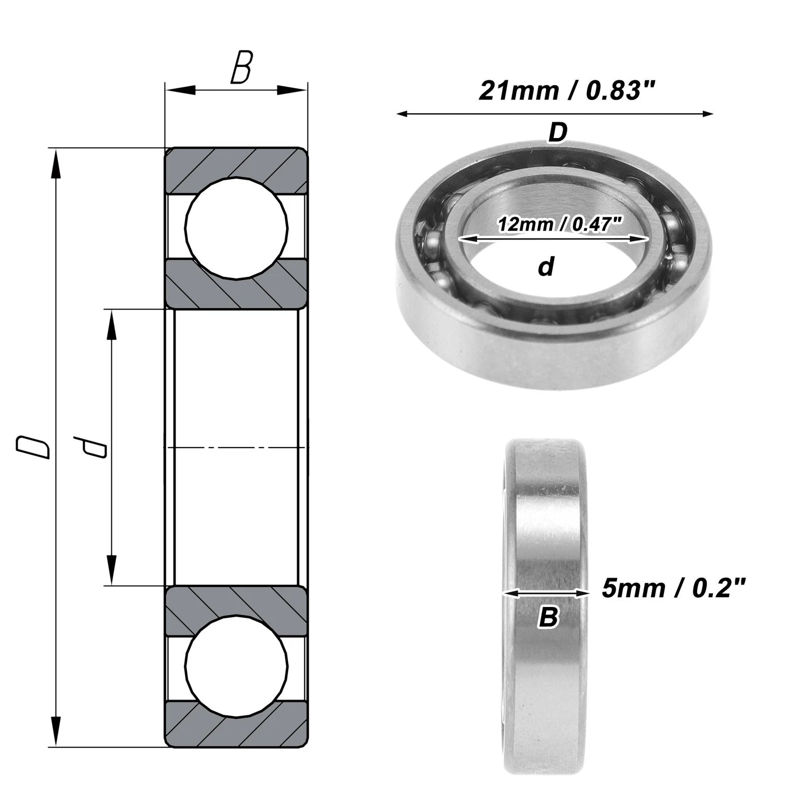 Deep Groove Ball Bearing 12x21x5mm for Scooter Skateboard (6801)