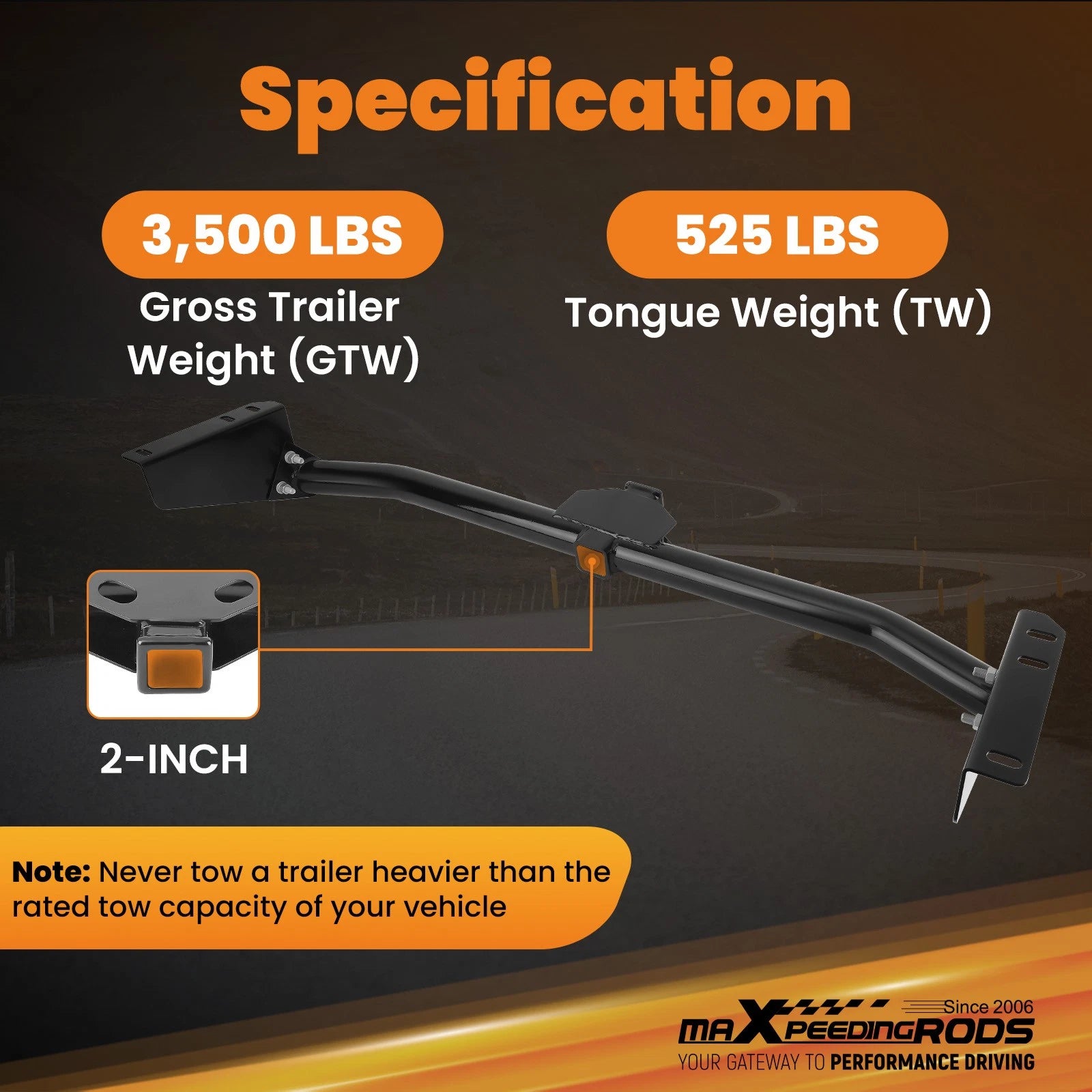 2" Class 3 Trailer Hitch Receiver for Toyota Sienna (2021–2026) 3500lbs GTW