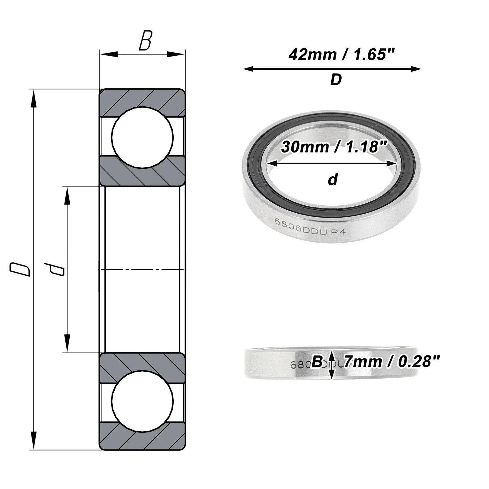 Deep Groove Ball Bearing P4 for Scooter Skateboard Wheel (30x42x7mm)