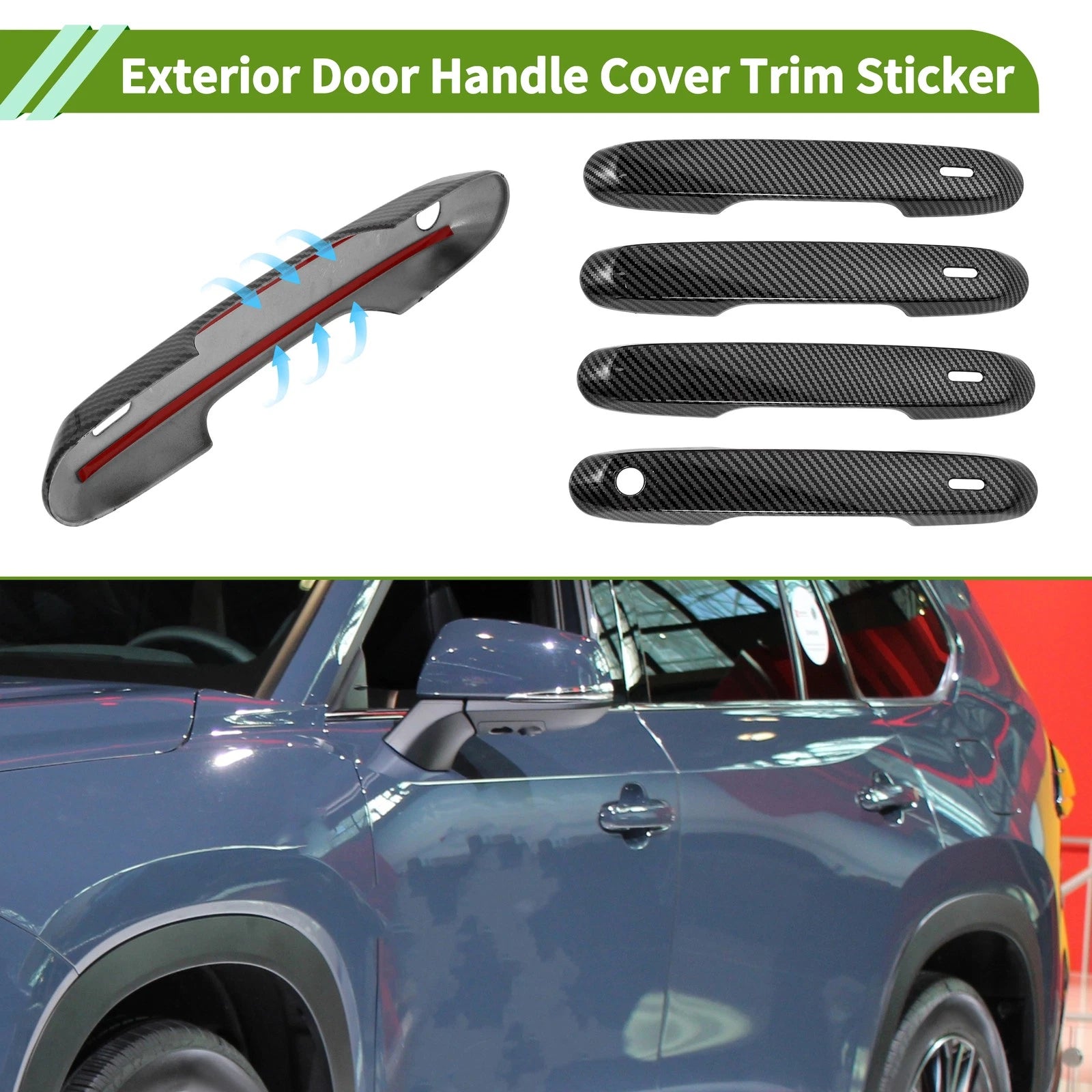 Exterior Door Handle Cover Trim for Toyota Grand Highlander (2024–2024) Carbon Fiber Black