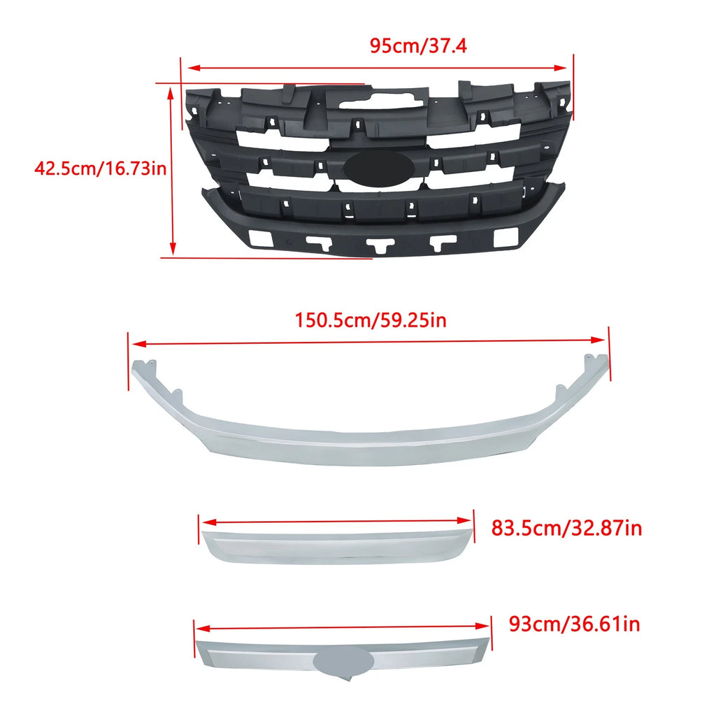 Set of 4 Front Grille with Chrome Trim for Ford Fusion (2010–2012)