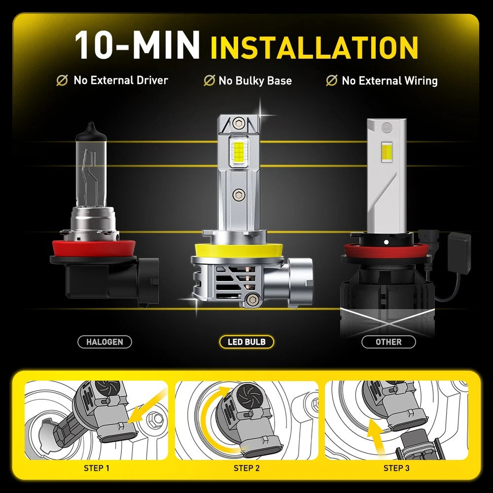 AUXITO H11 H8 LED Headlight Bulbs 6500K 60000LM for High/Low Beam
