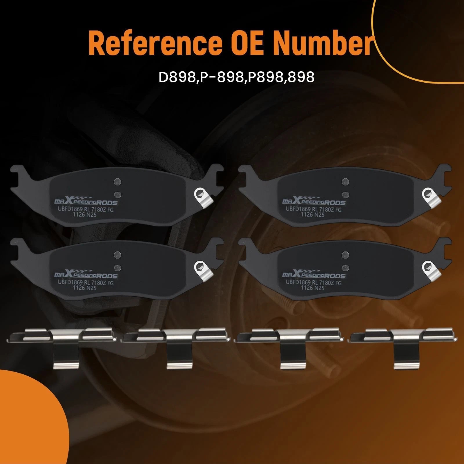 Set of 4 Rear Ceramic Brake Pads for Dodge Ram 1500 (2002–2006) D898 P898