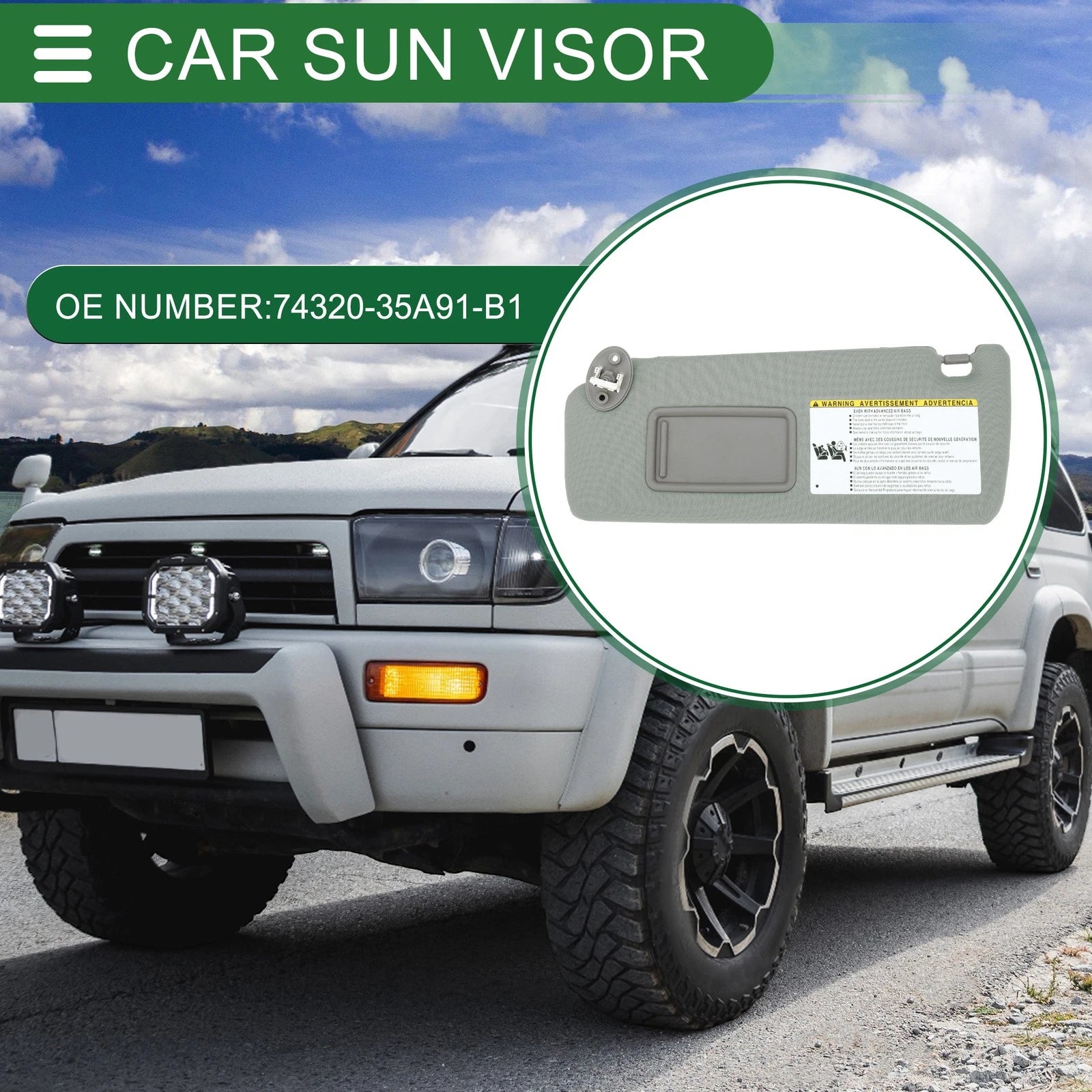 Left Driver Side Sun Visor for Toyota 4Runner (2010–2023) 74320-35A91-B1 Gray