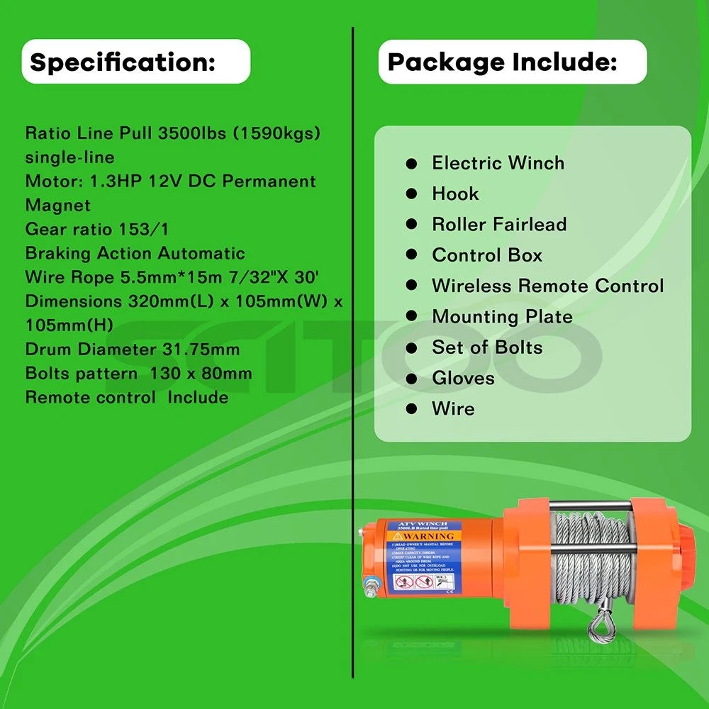 12V 3500LBS Electric Winch for Towing Truck (Off Road)