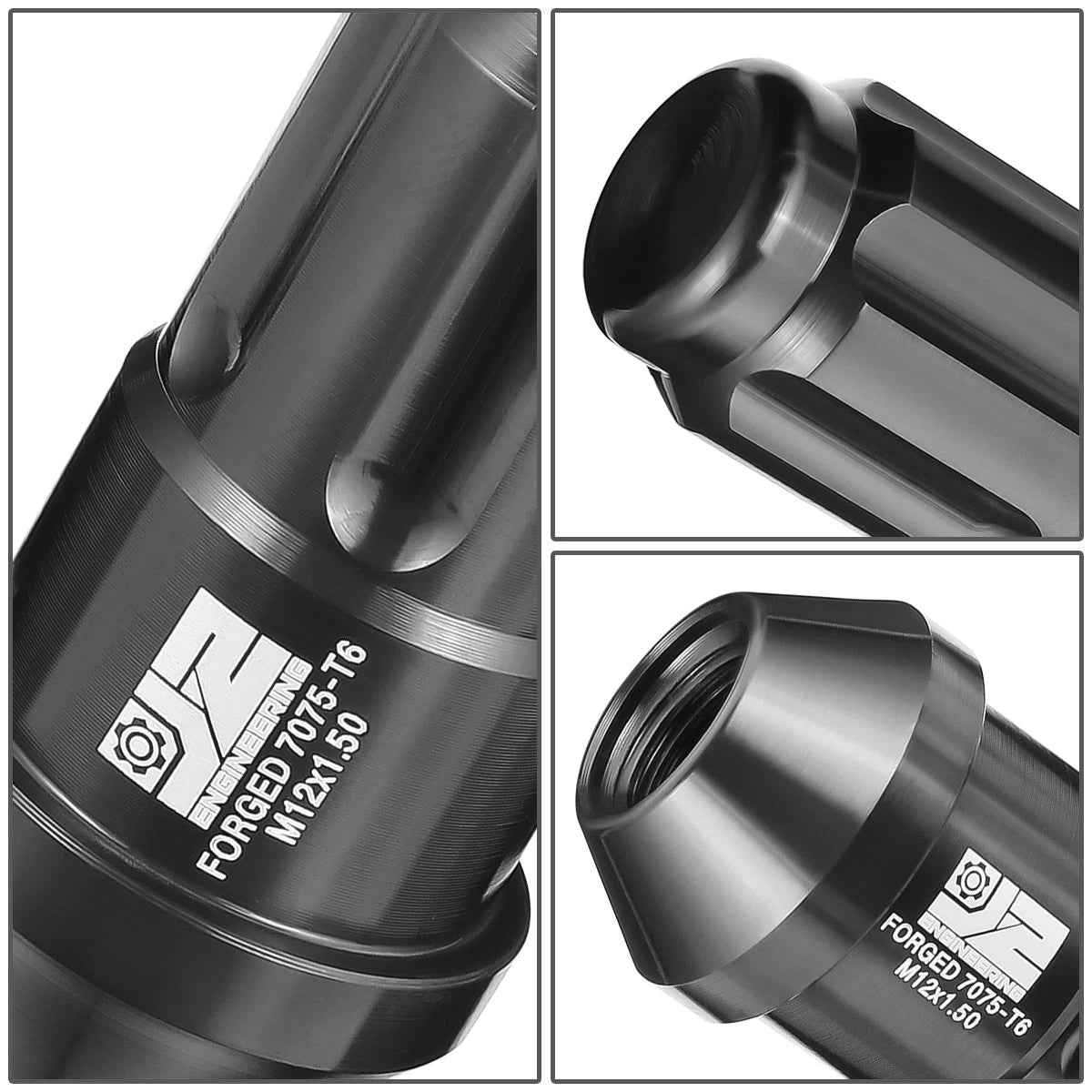 Set of 20 J2 Aluminum Black M12 X1.5 Closed End Lug Nuts 24mm OD/50mm Height