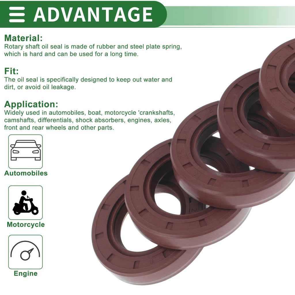 Set of 5 Oil Seal Rotary Shaft Seal FKM Rubber 25x42x8mm