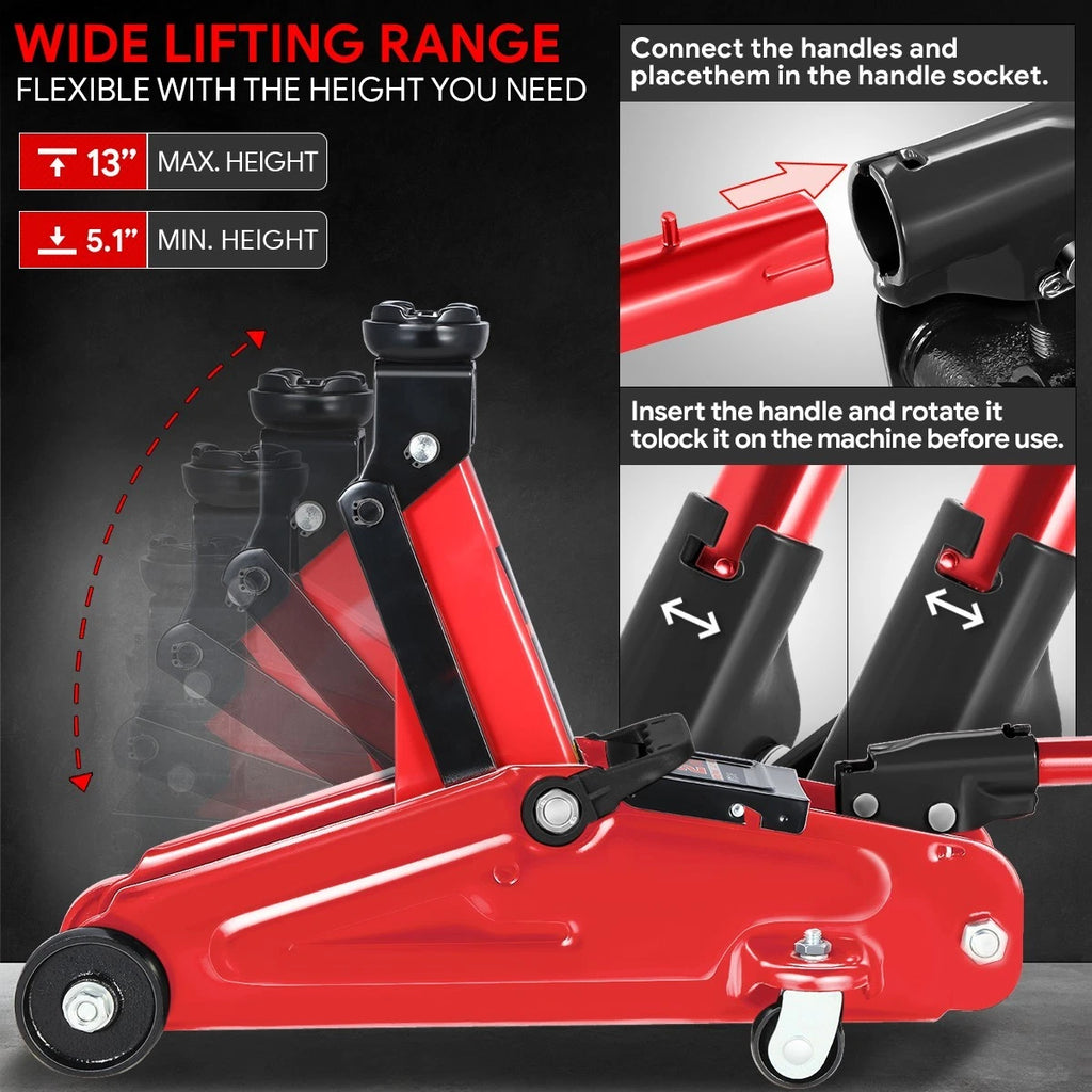 2 Ton Hydraulic Floor Jack for (5.1-13 in, 4000 lbs Capacity)