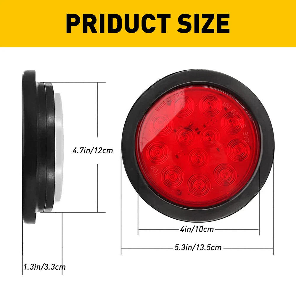 2X 4" Round LED Brake Lights for Truck Trailer (Waterproof)