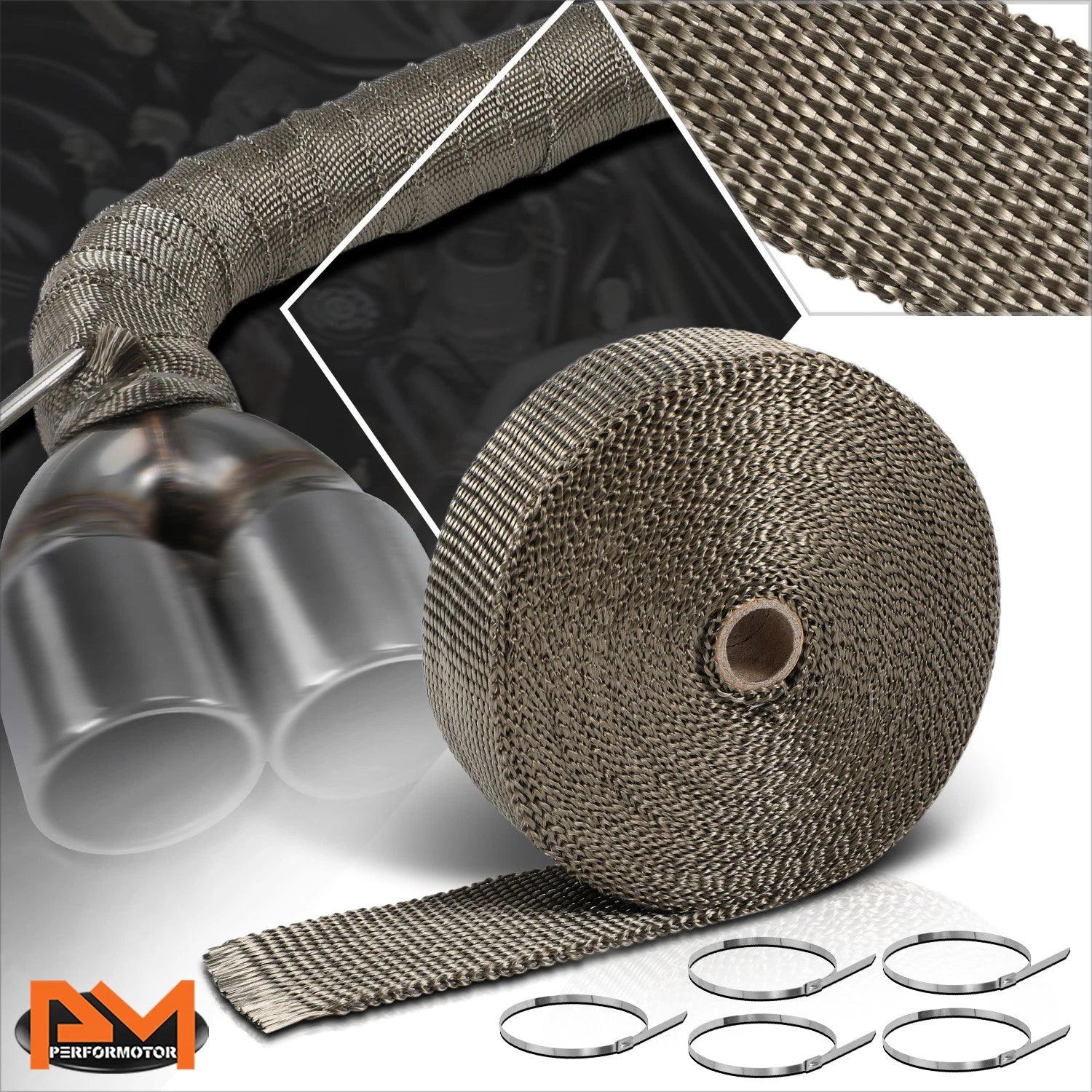Exhaust Header Heat Wrap for Universal Applications (50FT, 2", Titanium)