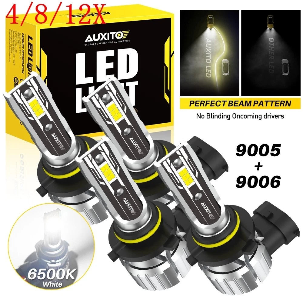 Set of 4 LED Headlight Bulbs 9005 9006 Combo 6000K for High Low Beam