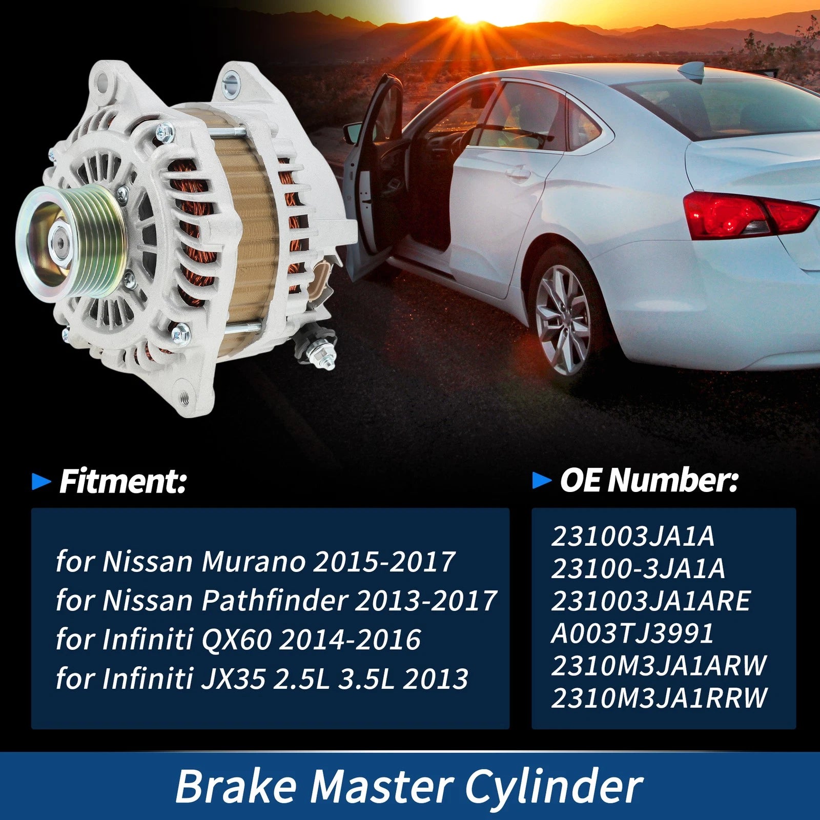 Alternator for Nissan Murano Pathfinder Infiniti QX60 JX35 (2011–2017) No. 231003JA1A