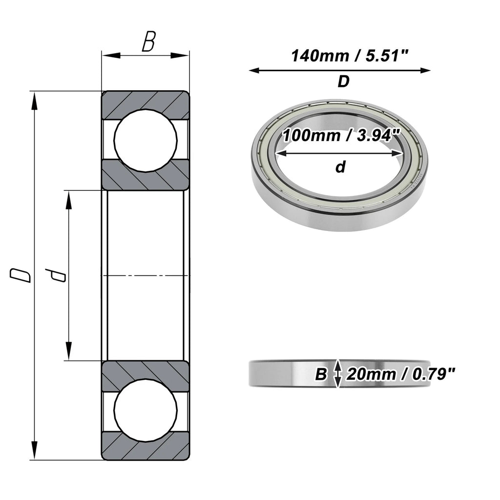 Deep Groove Ball Bearings 100x140x20mm for Scooter Skateboard (N/A)