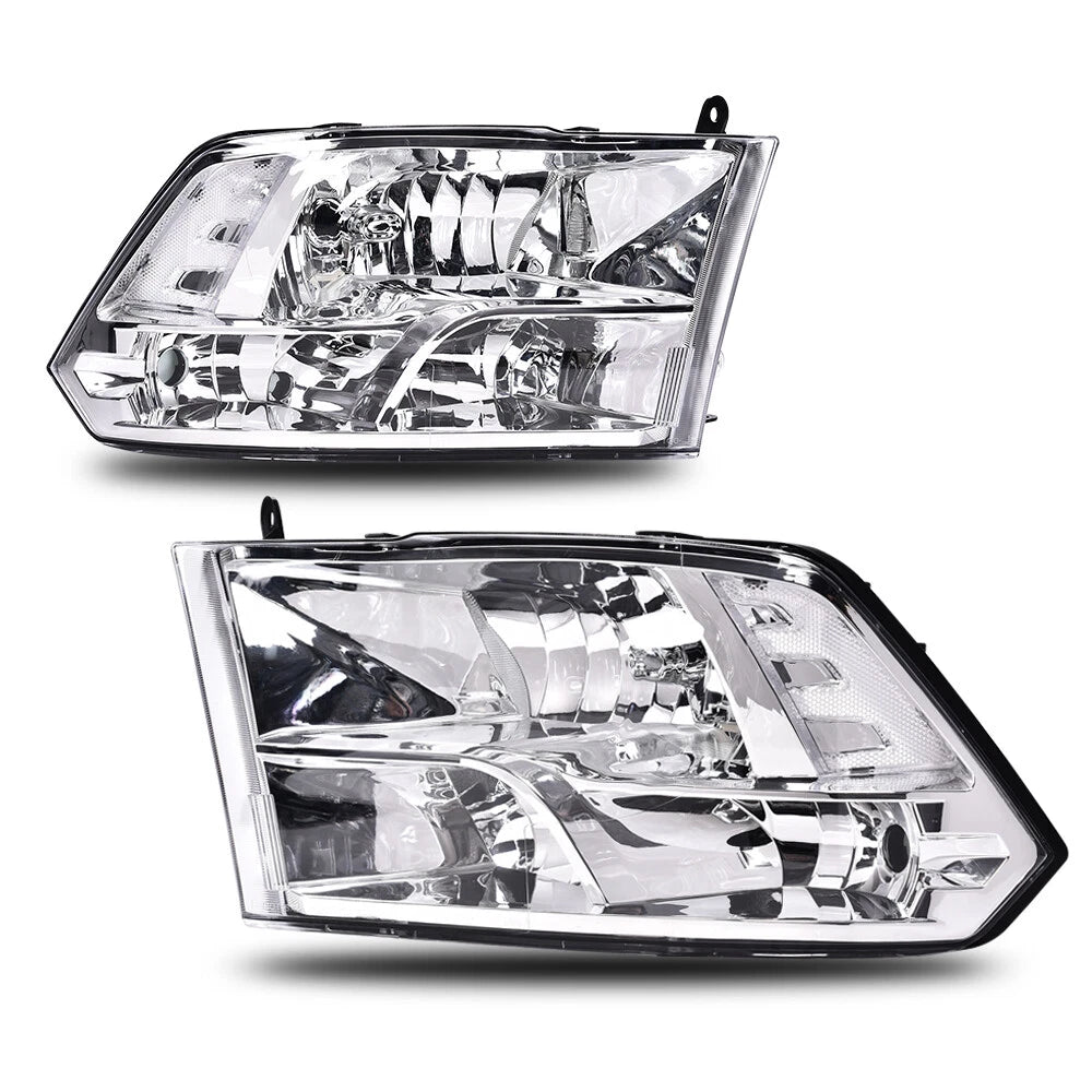 Set of 2 Clear Lens Chrome Headlights for Ram 1500 2500 3500