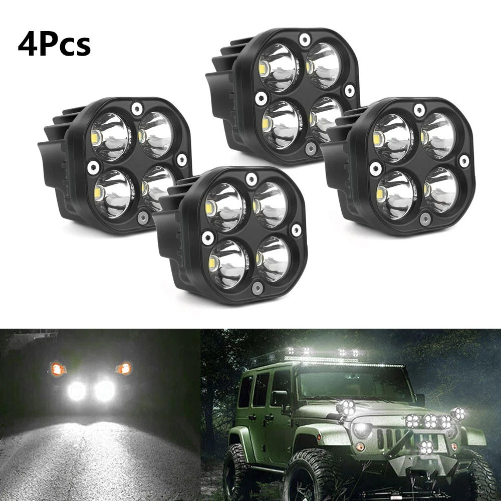 4Pcs 3 Inch LED Work Light Spot Flood Cube Pods for Offroad Vehicles