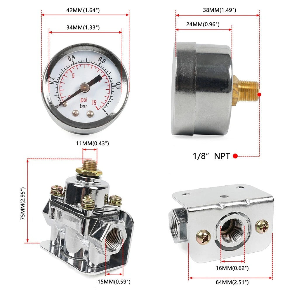 Fuel Pressure Regulator Gauge Kit for Holley Carburetor