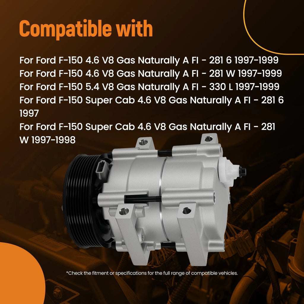 Air Conditioning Compressor R134a for Ford F-Series 4.6L 5.4L 6.0L (1997–2007)