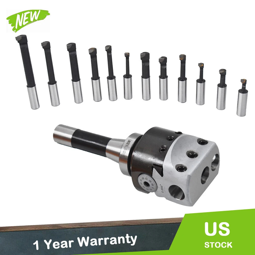 3" Boring Head with R8 Shank & 12 Pcs 3/4" Carbide Boring Bar Set