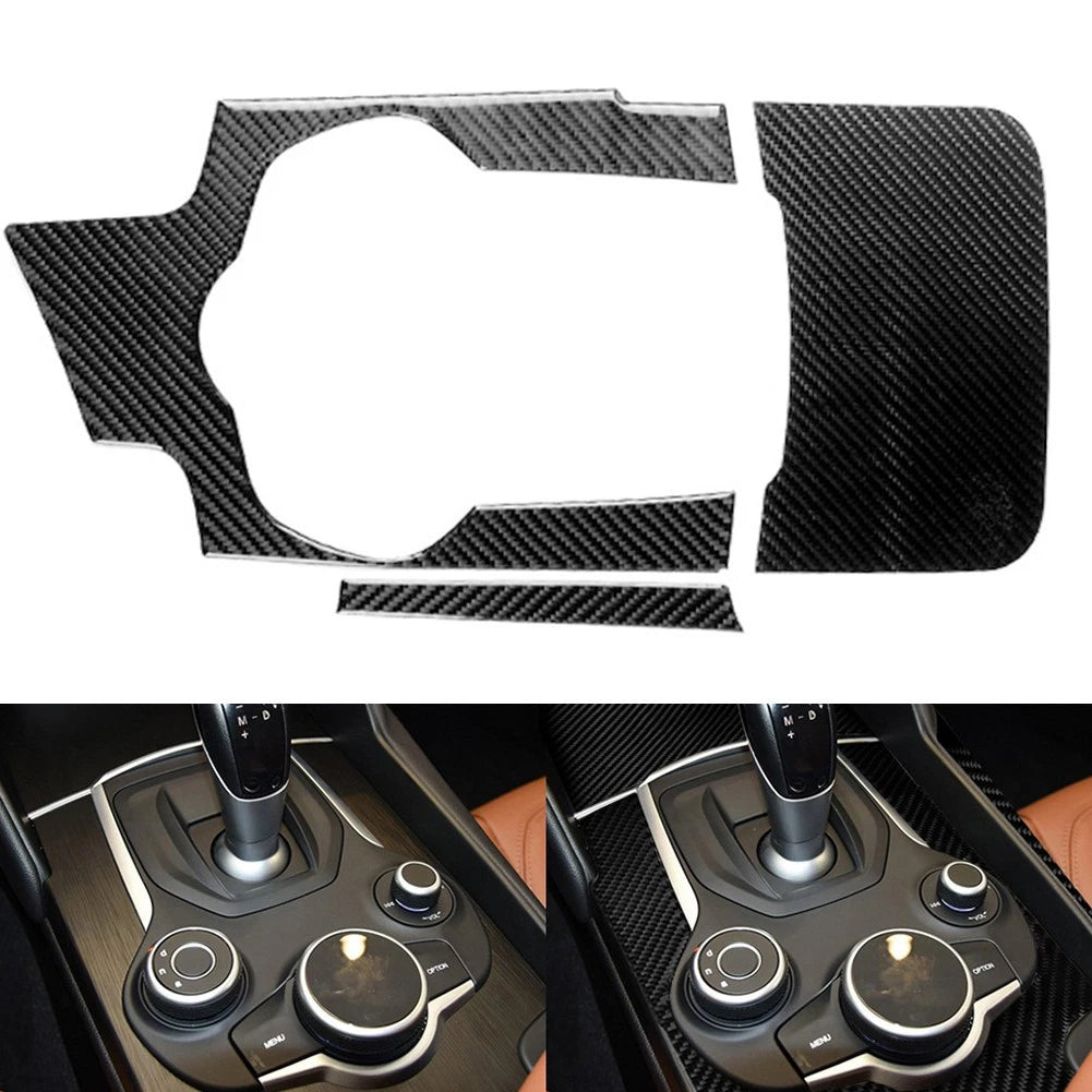 3pcs Carbon Fiber Console Trims for Alfa Romeo Giulia (2017–2023)