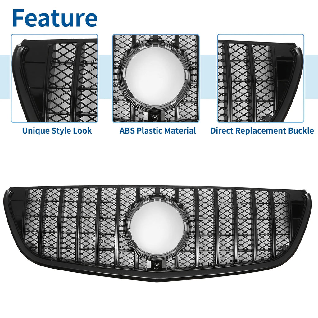 Front Upper Bumper Grille for Mercedes-Benz VITO-Class W477 (2014–2023) Glossy Black