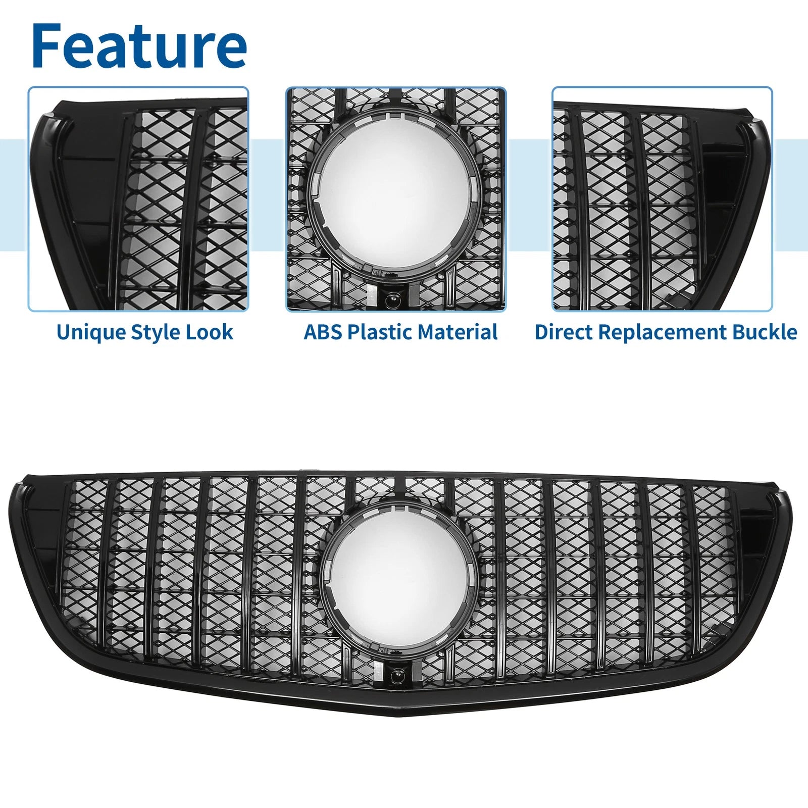 Front Upper Bumper Grille for Mercedes-Benz VITO-Class W477 (2014–2023) Glossy Black