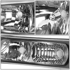 Set of 2 Black Headlight + Clear Bumper + Chrome Red 3D LED Tail Lamp for Silverado (2003–2007)