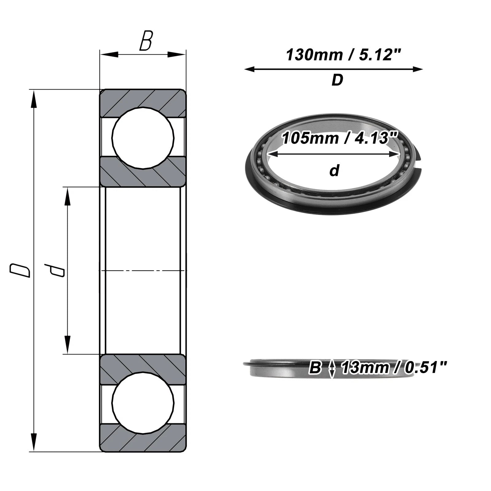Deep Groove Ball Bearing 105x130x13mm for Scooter Skateboard (1Pc)