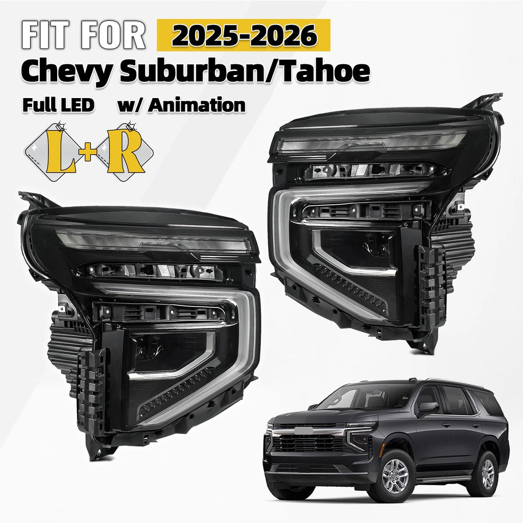 Full LED Headlight Set for Chevy Suburban/Tahoe (2025–2026) w/Animation
