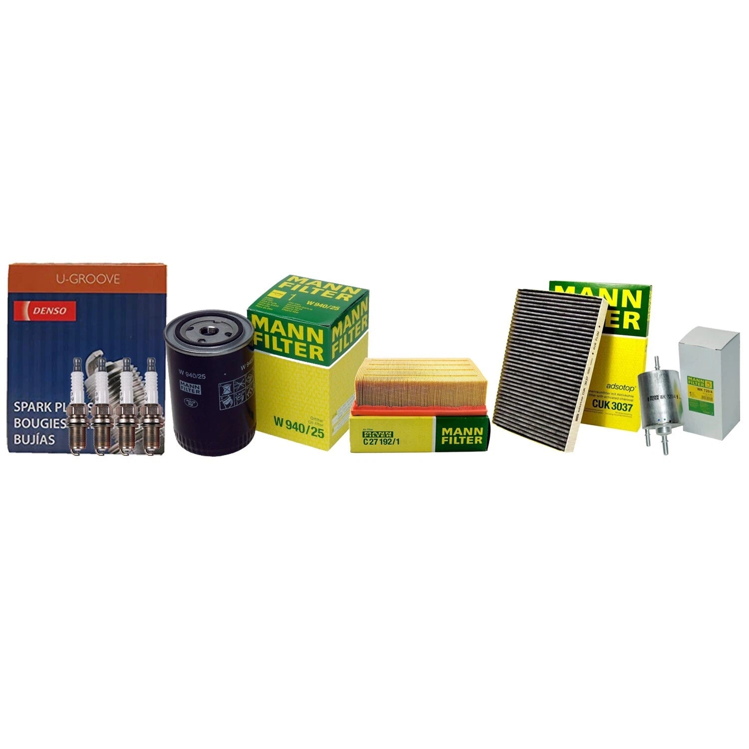 Mann Cabin Air Oil Fuel Filters & 4 Denso U-Groove Spark Plugs for