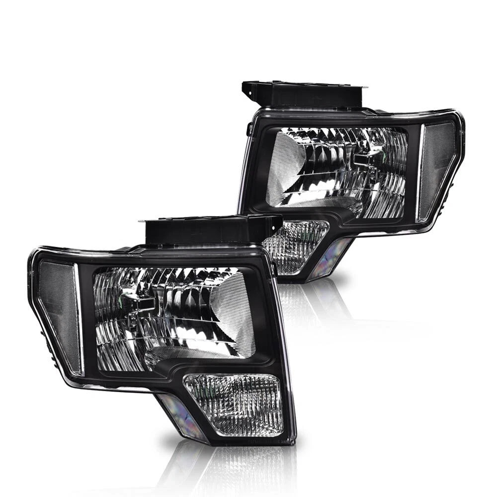 Clear Corner Black Housing Headlights for Ford F150 (2009–2014)
