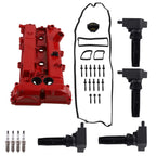 Red Valve Cover + 4 Coils for Ford Edge Taurus 2.0L (2012–2018)