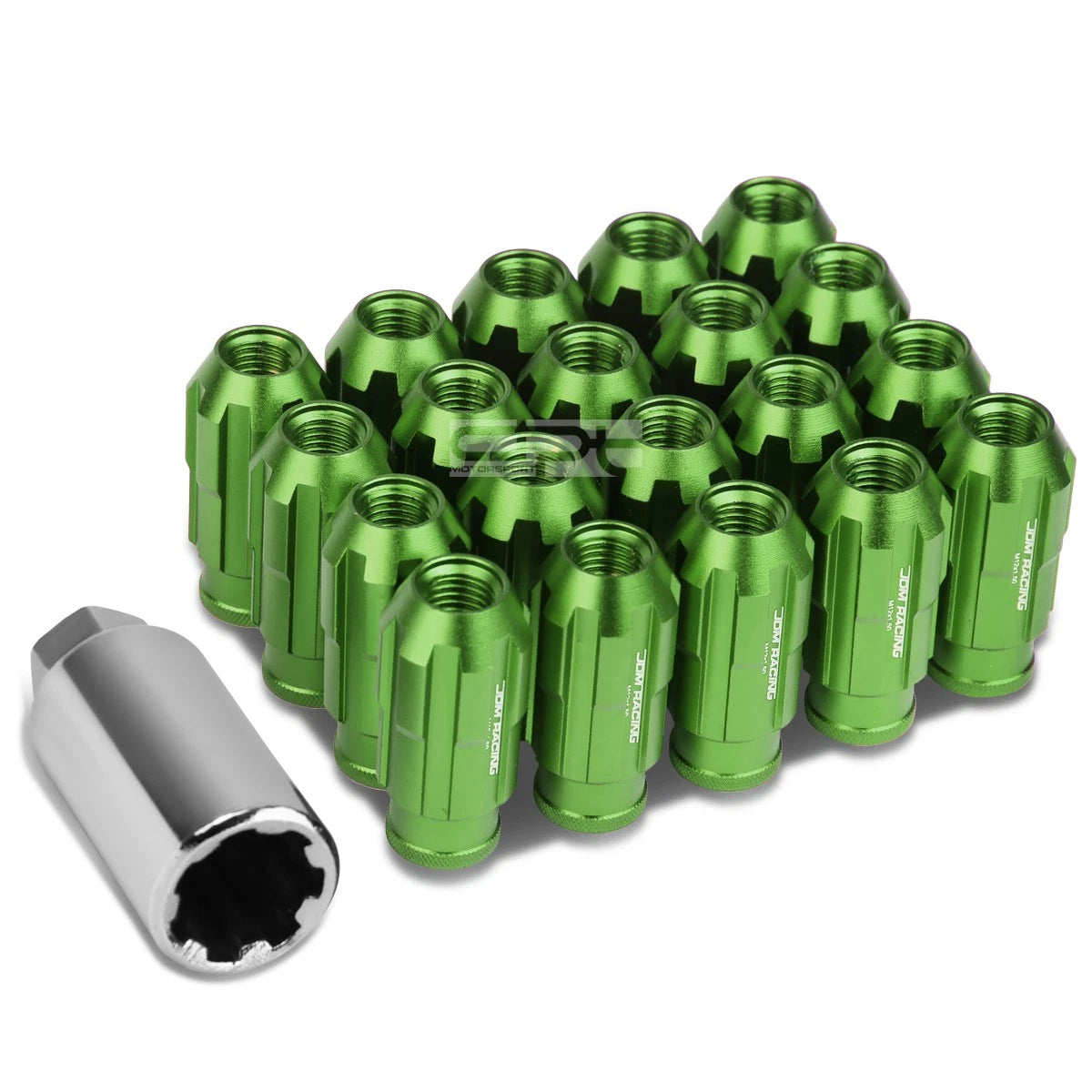 20 PCS Open End M12x1.5 50mm Tall Green Aluminum Lug Nuts + Adapter