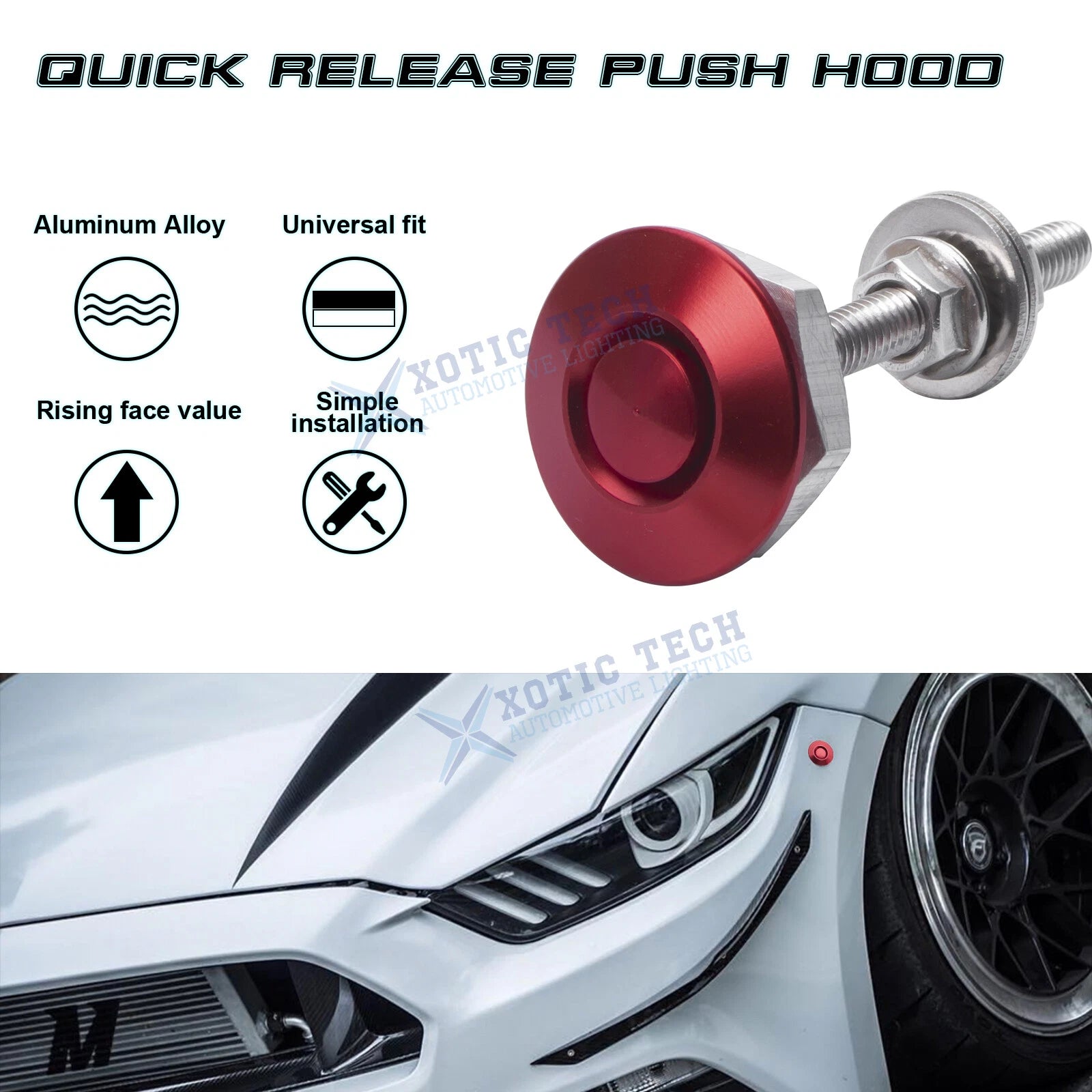 Red Hood Latch Push Button Quick Release Fasteners for GMC (2001-2021)