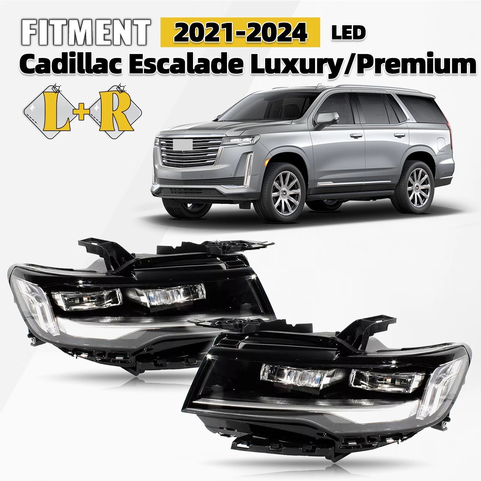 LED Headlight Set for Cadillac Escalade (2021–2024) Chrome Left+Right
