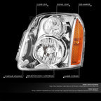 Factory Style Chrome Housing Amber Corner Headlights for GMC Yukon XL 1500 (2007–2014)