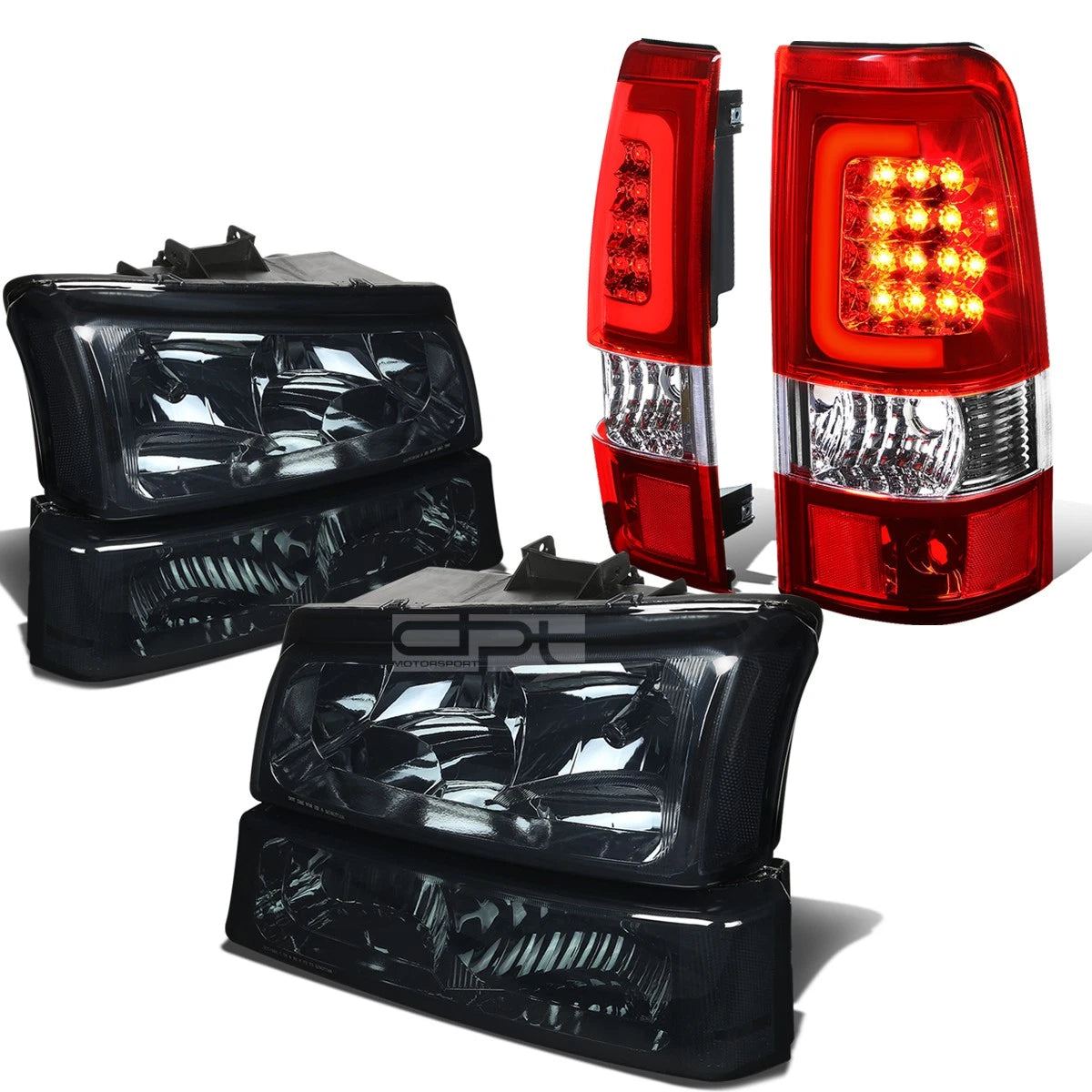 Smoked Headlights + Clear Bumper + Red 3D LED Bar Tail Light for Silverado (2003–2007)