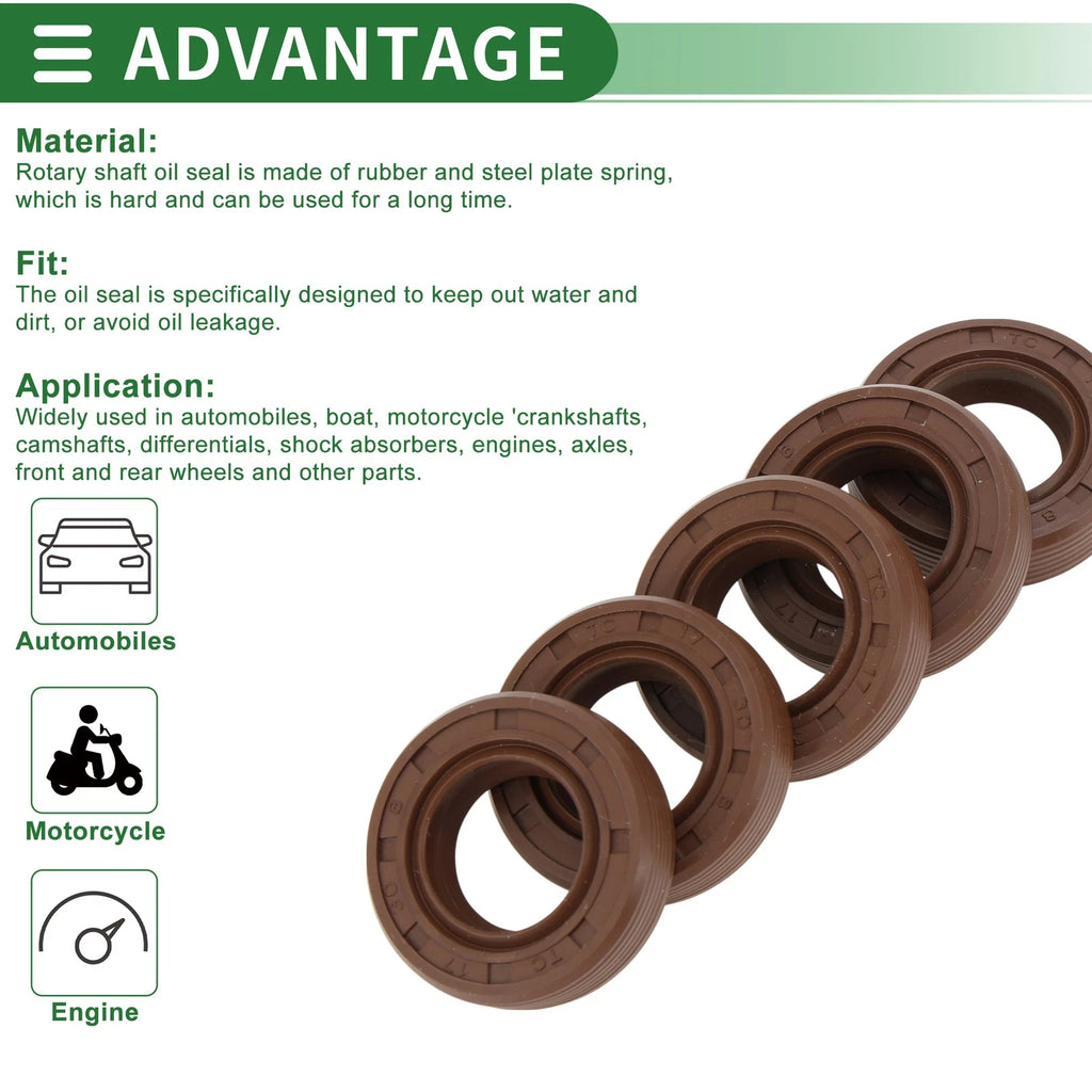 Oil Seal FKM Rubber 17x30x8mm for Various Models (5 Pcs)