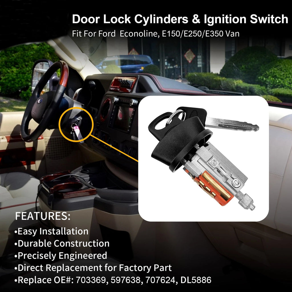 Door & Ignition Switch Lock Cylinder w/ Keys for Ford E-150 E-250 (1997–2018)