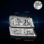 Bumper Headlight Lamps Clear Corner Chrome for Chevy Silverado/Avalanche (2003–2006)