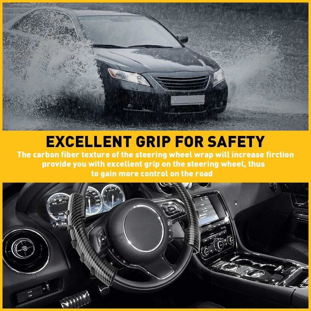 2X Non-Slip Steering Wheel Booster Cover for Universal Fit (Carbon Fiber)