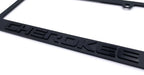 Matte Black License Plate Frame with Jeep Cherokee Script Emblem for Jeep Wrangler (2018–2024)