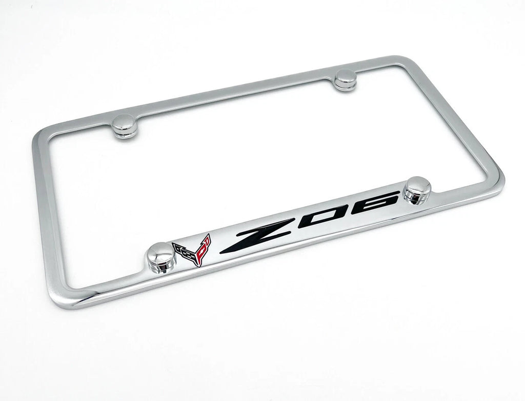 Chrome License Plate Frame with Chevy Corvette Logo for C8 Z06 (2020–2024)
